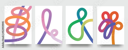 Abstract vibrant gradient line art collection, set of modern vector posters