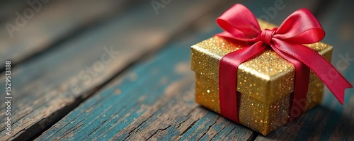 Sparkling gift boxes tied with silk ribbons on weathered wood , handmade, wrapping, presents