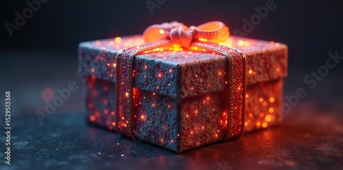 Intricate twine-wrapped box, soft glow emanates , sparkle, night, fantasy