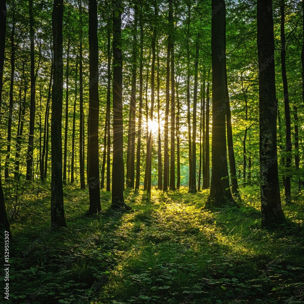 Fototapeta premium nature green wood forest trees with sunlight backgrounds.