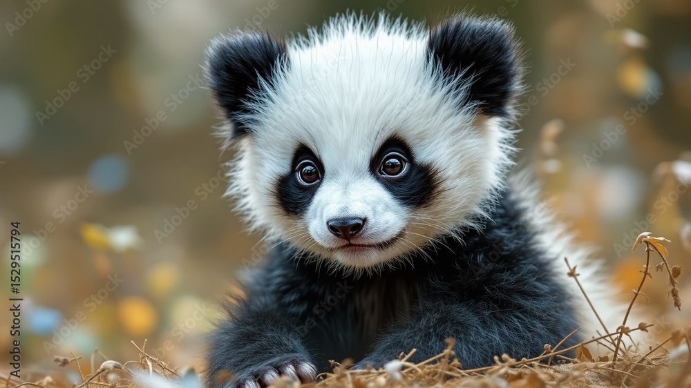 Obraz premium Fluffy Panda Cub Watercolor Art