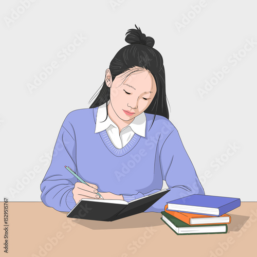 Girl Writing in Notebook at Desk