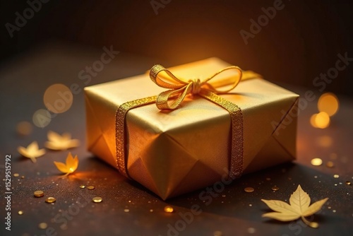 Golden thread-wrapped package, candlelight glow, product, golden, sparkle