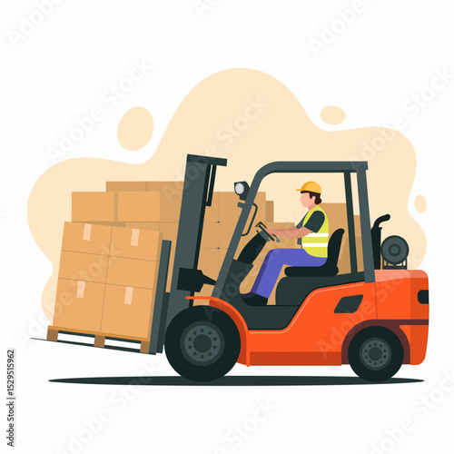 Forklift Driver Moving Boxes