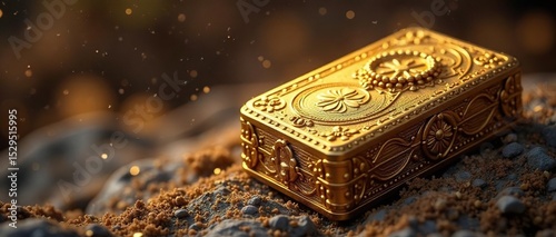 Ornate parcels, golden threads, gravity-defying, fantasy, parcel