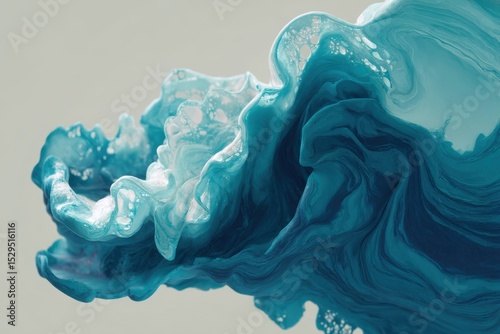 Abstract Teal and White Paint Swirl