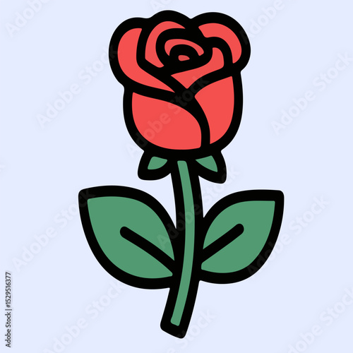 Rose vector with small red bud and stem, suitable for stickers, pattern elements, or romantic cards.