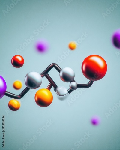 Abstract Colorful Spheres Connected In Network on Grey Background