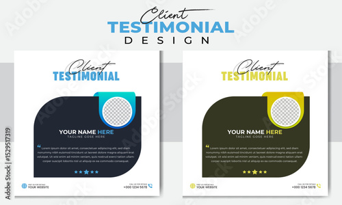 Modern clean customer feedback testimonial social media post web banner template. client testimonial comment or multiple colour design. Customer review banner set. Testimonial banner design.