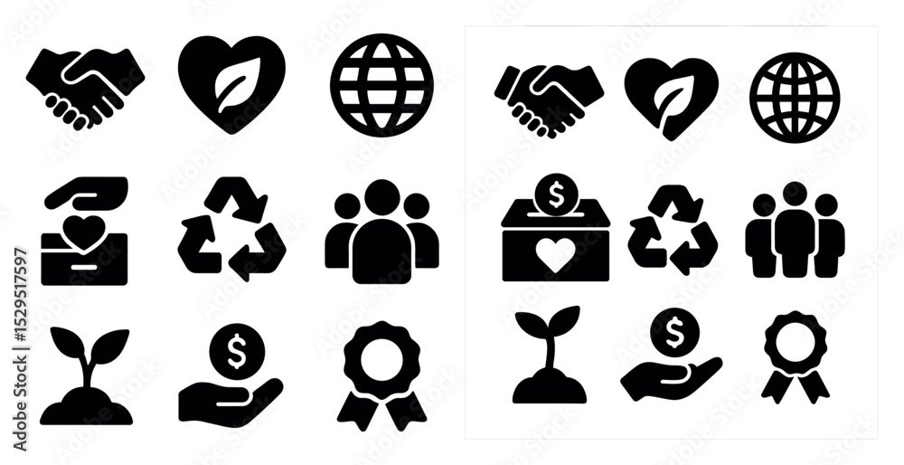 Fototapeta premium Environment and sustainability icons set – solid, filled, eco-friendly symbols