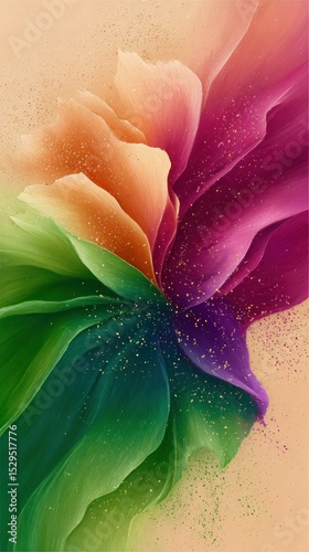 Abstract Floral Design with Vibrant Swirls and Glitter