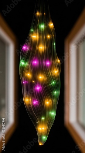 Abstract Fiber Optic Art with Glowing Lights and Dark Background