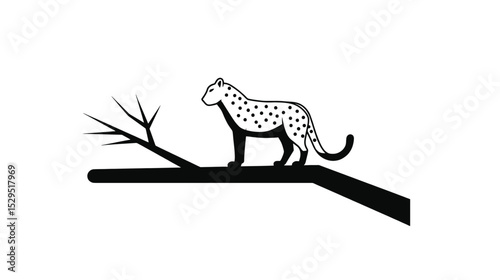 Vector silhouette Cheetah on Branch: Elegant Animal Vector Graphic