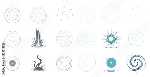 Magical and mystical line icons set – outline, fantasy, enchanted symbols