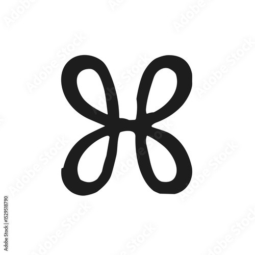 Abstract looped shape in black ink, simple design, graphic element for logo design or creative project, with space for copy
