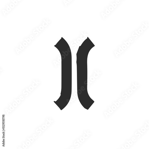 Abstract glyph in black and white, representing balance and symmetry, with room to copy