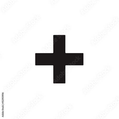 Simple plus symbol in black, minimalist design, for web or print, with space for copy