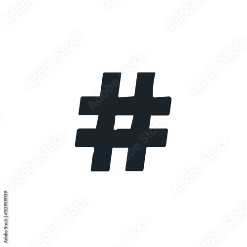 Hashtag symbol in black, simple design, isolated on white backdrop, used for social media marketing with space for copy