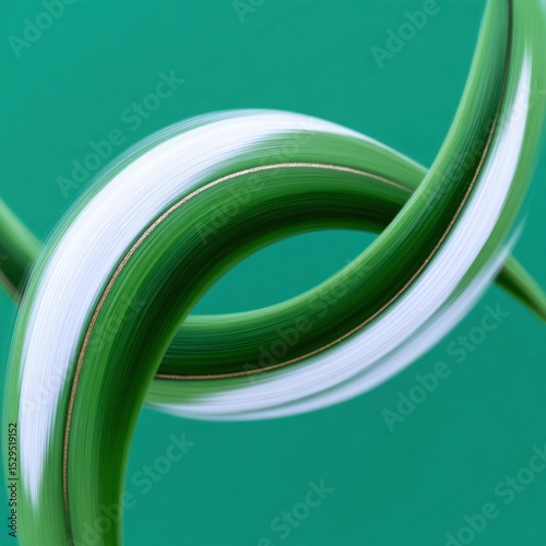 Abstract Green Metallic Flowing Curves with White and Gold Accents