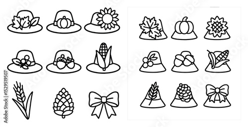 Autumn and harvest outline icons set – seasonal, fall, thanksgiving symbols