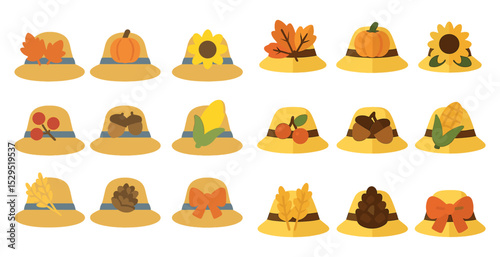 Autumn and harvest flat icons set – seasonal, fall, thanksgiving symbols