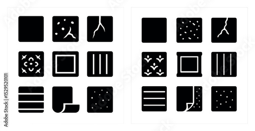 Surface textures flat icons set – filled, black and white design symbols