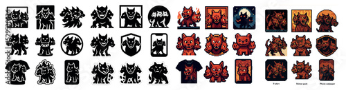 Demon pixel art icons set – pixel, sinister, devilish fantasy graphics