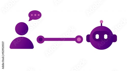 Animated human and robot AI interaction seamless communication and collaboration concept.