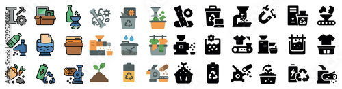 Recycling and environment icons set – flat, filled, green and eco-friendly symbols