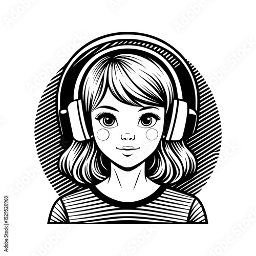 Vintage girl with headphones vector illustration