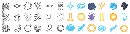 Weather and nature icons set – pixel art, storm, climate symbols collection