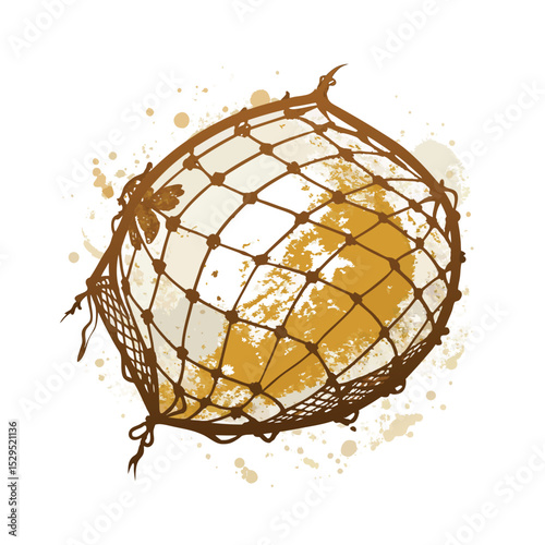 Retro Bird Feeder Illustration with Grunge Texture in a Square Frame