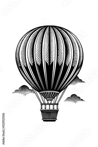 Vintage hot air balloon engraving vector illustration