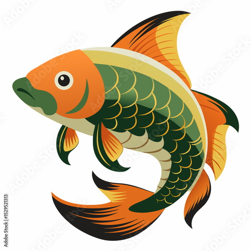 Isolated carp illustration on a white background showcasing detailed vector design with vibrant colors and clean