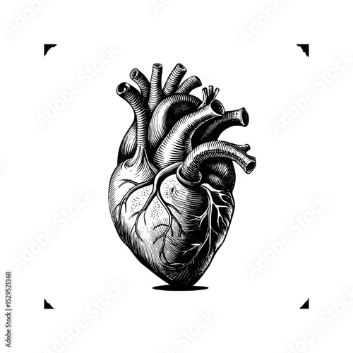 Engraved vintage human heart vector illustration