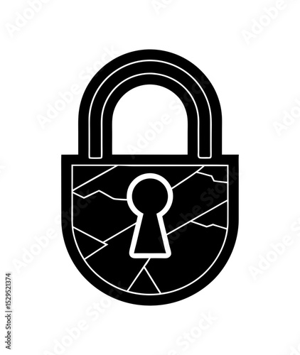 Cracked padlock icon digital security breach vulnerability