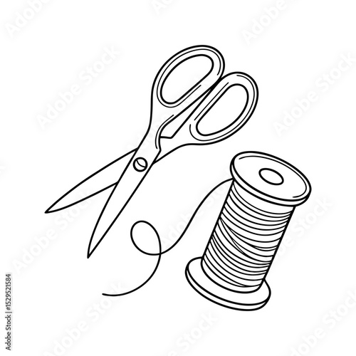 Vintage scissors and thread spool vector illustration