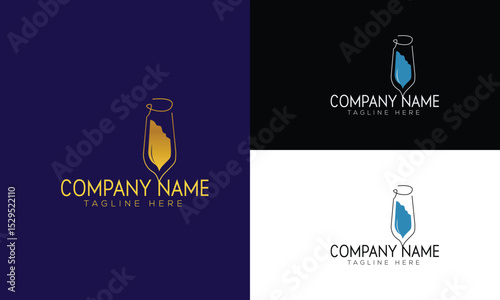 Luxury Wine Logo with glass vector template wine logo for bar or restaurant