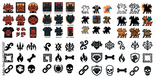 Mythical creature icons set – flat, line, mythical beasts and fantasy symbols