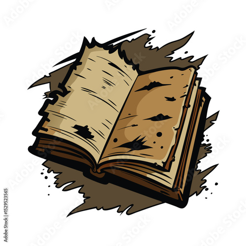 Old and Worn Cartoon Book Open with Blank Pages and Shadow