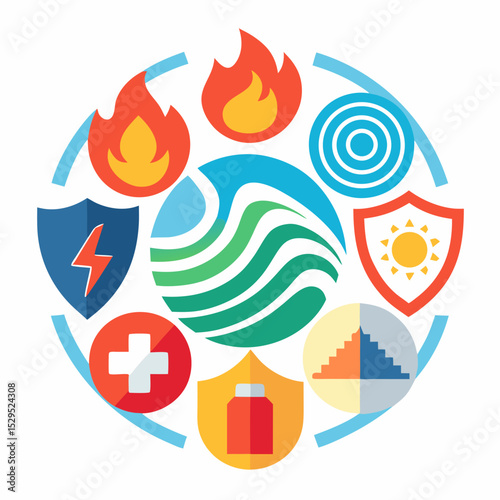 Disaster Risk Reduction Icons Vector Illustration on White Background