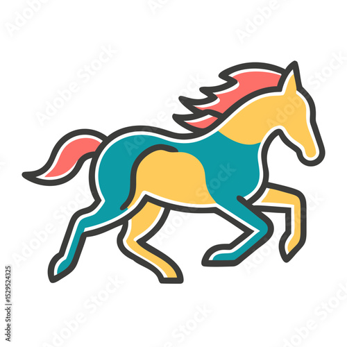 Vibrant Line Art Illustration of a Running Horse