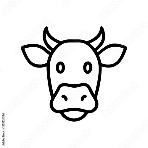 Simple Line Art Cow Head Illustration Farm Animal Icon Design