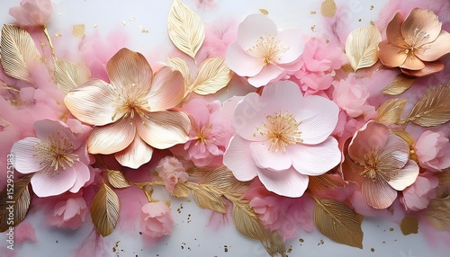 pink floral gold white painting gold foil glitter