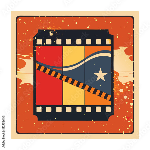 Vintage Film Reel Illustration with Grunge Texture and Retro Colors