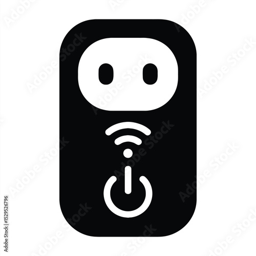 Smart Plug Icon: A sleek icon depicts a smart plug with a clear symbol indicating wireless connectivity and a prominent power button, set against a plain canvas.