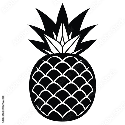 Stylized black and white pineapple displays intricate patterns on its ripe fruit exterior