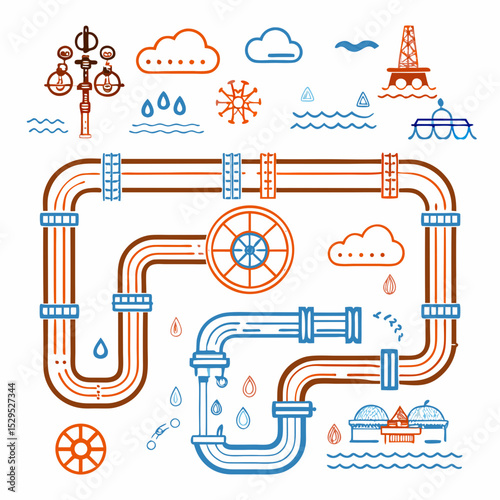 Pipeline system with clean lines and shapes in blue and orange  