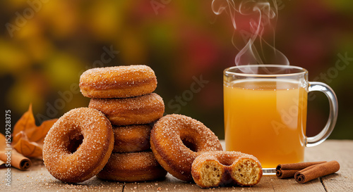 Sugary donuts and warm apple cider