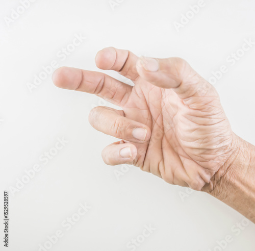 Finger of seniors who have problems trigger fingers on a white b